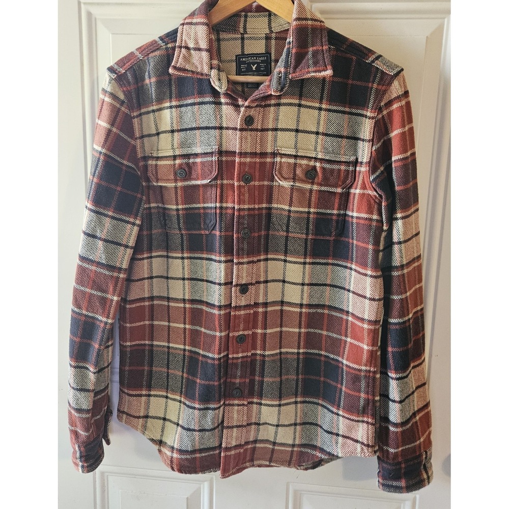 American Eagle Outfitters Flannel Shirt Men's Small Red Plaid Button Front...‎